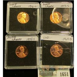 1651 _ 1969S, 75S, 76S, & 77S Proof Lincoln Cents in special holders.