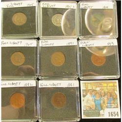 1654 _ 1881, 1882, 1891, 1893, 1900, 01, 04, & 05 Indian Cents, all VF+ to EF. Full Liberty with par
