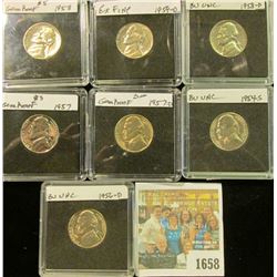 1658 _ 1954S, 56D, 57P, D, 58P, D, & 59D Jefferson Nickels. All Gem BU and stored in special holders