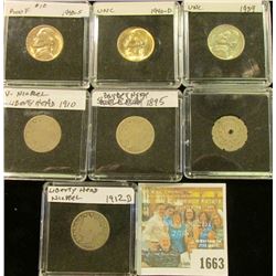1663 _ Shield Type Holed, 1895, 1910, 1912 D 1939 1940 S 1940 D Nickels. All stored in special holde
