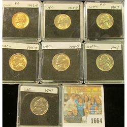 1664 _ (2) 1941 P, (1) D, S, 42D, 46S, & 47P Jefferson Nickels, all Gem BU and stored in special hol