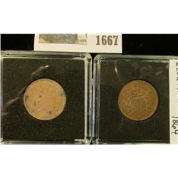 1667 _ 1864 & 1865 U.S. Civil War Era Two Cent Pieces. Both in special holders.