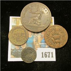 1671 _ (4) Old Copper Coins, including dates 1753, , 1813, & 1861.
