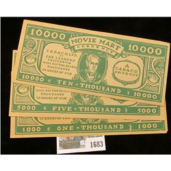 1683 _ Three-Piece Set. 1930 era "Movie Mart Currency…Cadaco, Ltd. of San Leandro California Will Pa