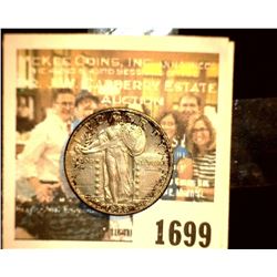 1699 _ 1928 P Standing Liberty Quarter, lovely toned AU 58.