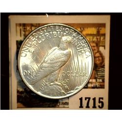 1715 _ 1922 P U.S. Silver Peace Dollar, Choice BU 64. Gold toning.