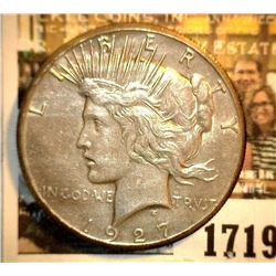 1719 _ 1927 P U.S. Silver Peace Dollar, light toning, EF.