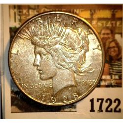 1722 _ 1928 S U.S. Silver Peace Dollar, EF.