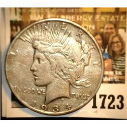 1723 _ 1934 S U.S. Silver Peace Dollar, Fine, reverse scratch.