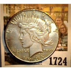 1724 _ 1935 P U.S. Silver Peace Dollar, AU.