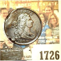 1726 _ 1804 U.S. Draped Bust Half Cent, Plain 4, Stemless Wreath, high grade, but bent and damaged.