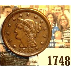 1748 _ 1847 U.S. Large Cent, Brown Almost Uncirculated. Originally purchased in someone's Auction #1