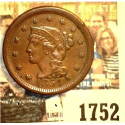 1752 _ 1854 U.S. Large Cent, AU+. Chocolate Brown.