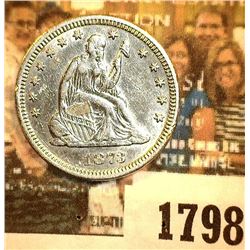 1798 _ 1873 P no Arrows U.S. Seated Liberty Quarter, AU+.