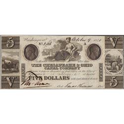 1840 $5 Chesapeake & Ohio Canal Company Obsolete Note