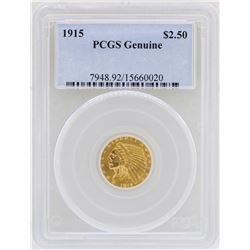 1915 $2 1/2 Indian Head Quarter Eagle Gold Coin PCGS Genuine