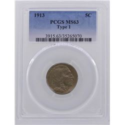 1913 Type 1 Buffalo Nickel Coin PCGS MS63