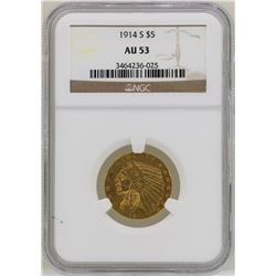 1914-S $5 Indian Head Half Eagle Gold Coin NGC AU53