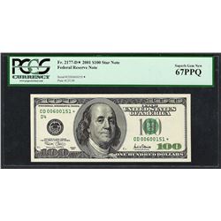 2001 $100 Federal Reserve STAR Note PCGS Superb Gem New 67PPQ