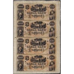 Uncut Sheet of 1800's $100 Canal Bank Obsolete Notes