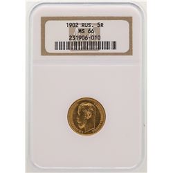 1902 Russia 5 Rubles Gold Coin NGC MS66