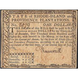 July 2, 1780 $1 Rhode Island Colonial Currency Note