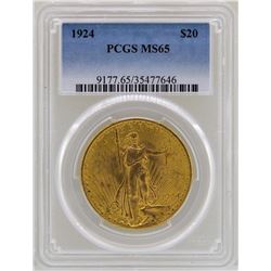 1924 $20 St. Gaudens Double Eagle Gold Coin PCGS MS65