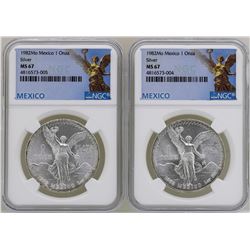 Lot of (2) 1982Mo Mexico Libertad Onza Silver Coins NGC MS67