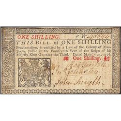 March 25, 1776 New Jersey One Shillings Colonial Currency Note