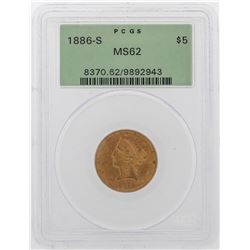 1886-S $5 Liberty Head Half Eagle Gold Coin PCGS MS62