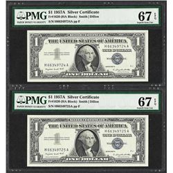 Lot of (2) Consecutive 1957A $1 Silver Certificate Notes PMG Superb Gem Unc 67EP