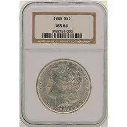 1886 $1 Morgan Silver Dollar Coin NGC MS64