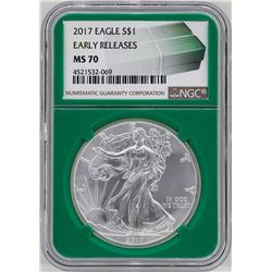 2017 $1 American Silver Eagle Coin NGC MS70 Early Releases Green Core