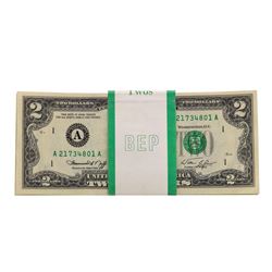 Pack of (100) Consecutive 1976 $2 Federal Reserve Notes Boston