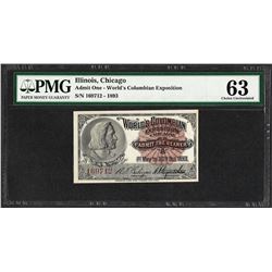 1893 World's Columbian Exposition Ticket PMG Choice Uncirculated 63
