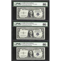 Lot of (3) Consecutive 1935D $1 Silver Certificate Notes PMG Gem Uncirculated 66