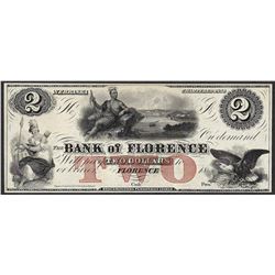 1800's $2 Bank of Florence Nebraska Obsolete Note