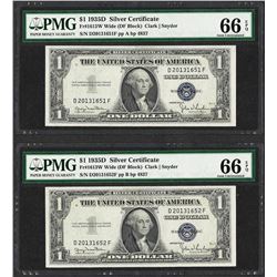 Lot of (2) Consecutive 1935D $1 Silver Certificate Notes PMG Gem Uncirculated 66
