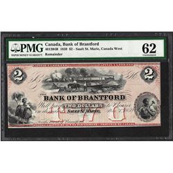 1859 $2 Bank of Brantford Canada Remainder Note PMG Uncirculated 62