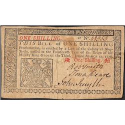 March 25, 1776 New Jersey One Shillings Colonial Currency Note