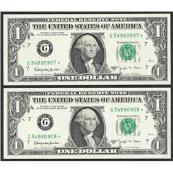 Lot of (2) Consecutive 1963B $1 Federal Reserve BARR STAR Notes