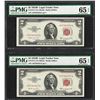 Image 1 : Lot of (2) 1953B $2 Legal Tender Notes Fr.1511 PMG Gem Uncirculated 65EPQ
