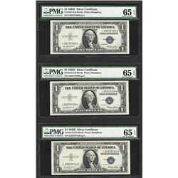 Lot of (3) Consecutive 1935E $1 Silver Certificate Notes PMG Gem Uncirculated 65
