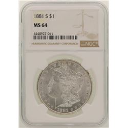 1881-S $1 Morgan Silver Dollar Coin NGC MS64