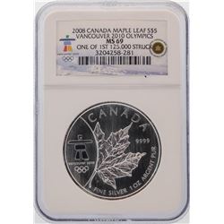 2008 $5 Maple Leaf Vancouver Olympics Coin NGC MS69