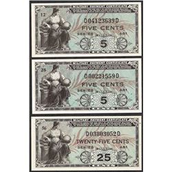 Lot of (3) Series 481 Military Payment Certificate Notes Uncirculated