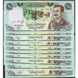 Lot of (10) Iraqi 25 Dinars Saddam Hussein Notes