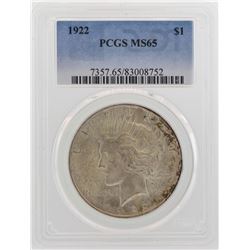 1922 $1 Peace Silver Dollar Coin PCGS MS65