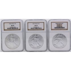 Lot of 1996-1998 $1 American Silver Eagle Coins NGC MS69