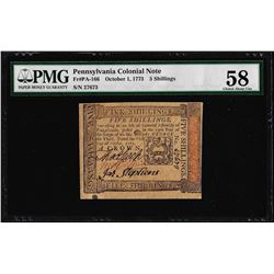 October 1, 1773 Pennsylvania 5 Shillings Colonial Note PMG Choice About Unc 58